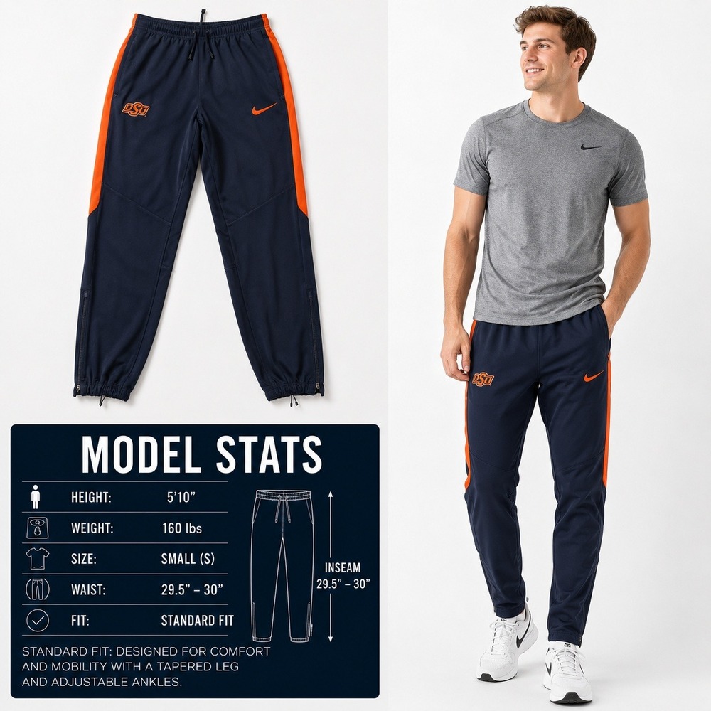 Nike Mens OSU Oklahoma State Cowboys Dri-FIT Track Pants Navy Orange Small